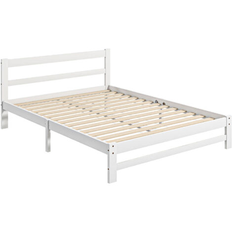 Cadre de lit en bois 195 x 141 cm, structure pour lit double pour matelas 135 x 190 cm (non inclus), charge maximale 300 kg, blanc (1/5)