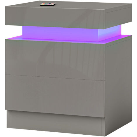 Table de chevet avec éclairage LED, 2 tiroirs et commande par application, idéale pour la chambre ou le salon, 45 x 35 x 52 cm, grise (1/5)