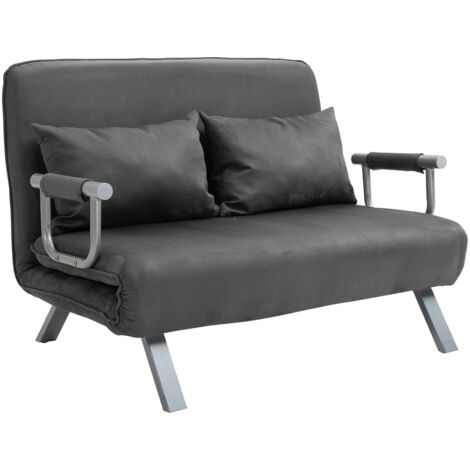 Canapé-lit 3 en 1 185 x 105 cm avec dossier réglable 5 positions, coussins décoratifs, canapé 2 places convertible, aspect velours, méridienne pour salon ou chambre, gris (1/5)