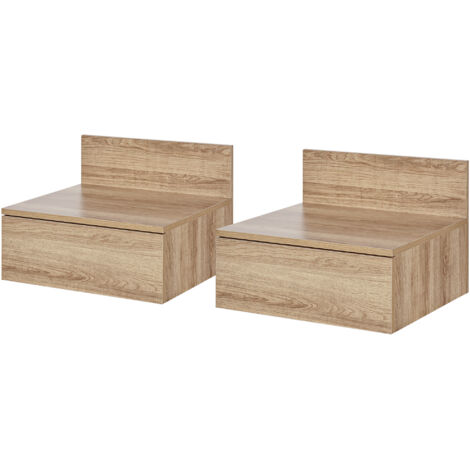 Lot de 2 tables de chevet suspendues avec tiroir pour chambre à coucher, 43 x 36,5 x 30,5 cm, couleur naturelle (1/5)
