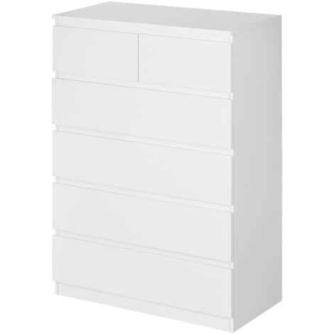 Commode 6 tiroirs meuble de rangement sans poignées design minimaliste 80 x 39 x 115 cm blanc
