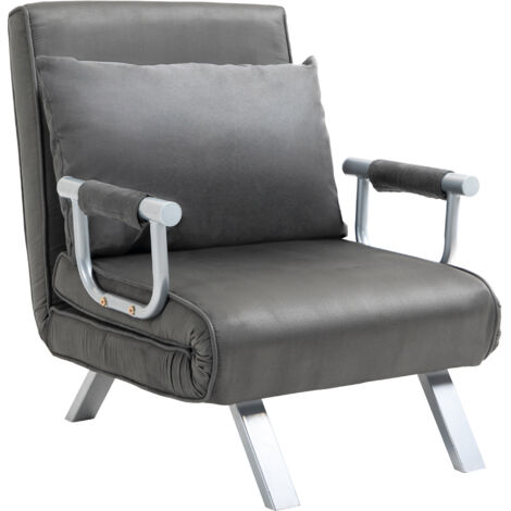 Canapé-lit 3 en 1 avec dossier inclinable 5 positions et coussin, canapé-lit pliant pour salon et séjour, en cuir suédé et métal, 65 x 69 x 80 cm, gris (1/5)
