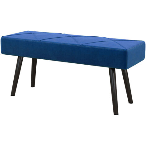Tabouret multifonctionnel avec pieds en acier et assise rembourrée pour entrée, 100 x 36 x 45 cm, bleu foncé (1/5)