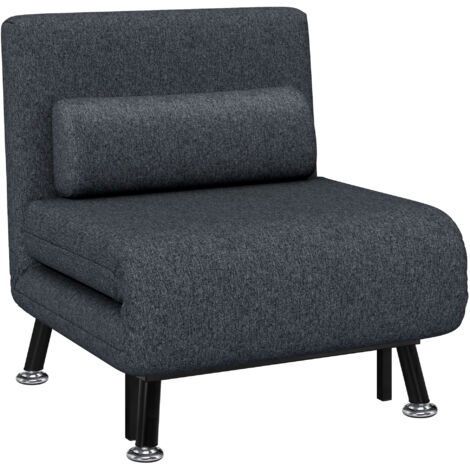 Canapé-lit 3 en 1 avec dossier et coussin réglables, en tissu effet lin et acier, gris foncé (1/5)