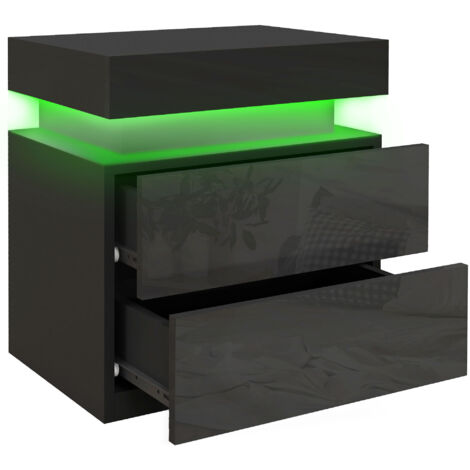 Table de chevet avec éclairage LED, 2 tiroirs et commande par application, idéale pour la chambre ou le salon, 45 x 35 x 52 cm, noire (1/5)