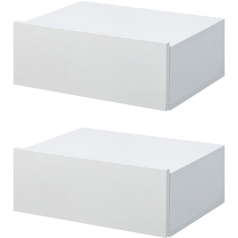 Ensemble de 2 tables de chevet suspendues avec 1 tiroir, fixation murale, style moderne pour chambre, 40 x 30 x 15 cm, blanc (1/5)