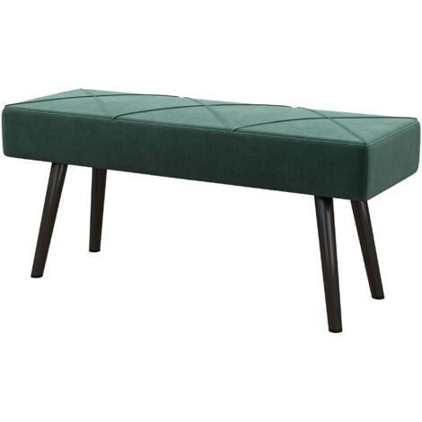 Banc capitonné en tissu effet velours et acier, 100 x 36 x 45 cm, vert et noir (1/5)