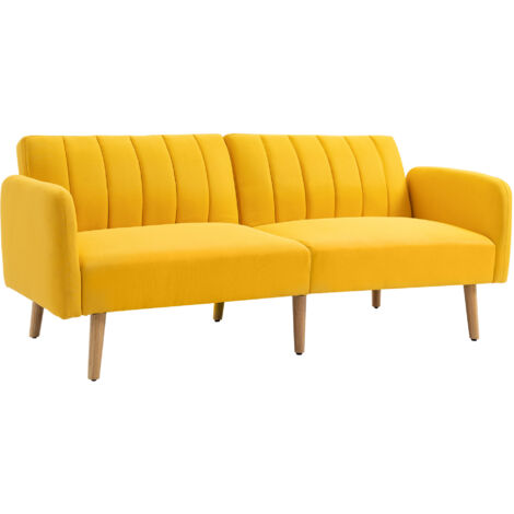 Canapé-lit 2 places moderne, 173 x 75 x 73 cm, pliable, revêtu de lin synthétique, avec dossier réglable sur 3 positions et accoudoirs amovibles, idéal pour le salon ou le bureau (jaune). (1/5)