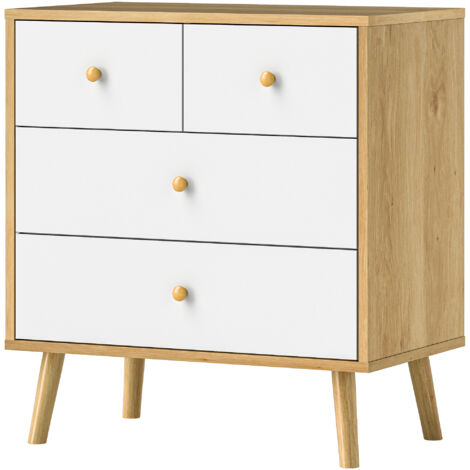 Commode à 4 tiroirs avec une finition élégante et une grande capacité de rangement, 60 x 35 x 65 cm, chêne et blanc (1/5)