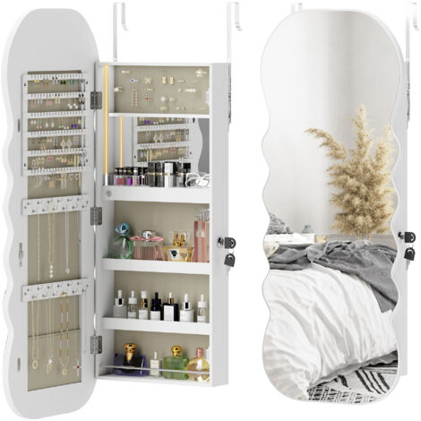 Miroir de bijouterie avec éclairage LED, fixation murale ou de porte avec serrure, miroir entièrement blanc (1/5)