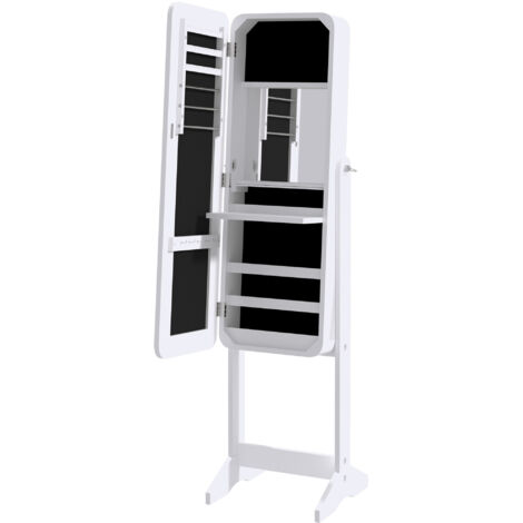 Meuble à bijoux sur pied avec miroir, rangement inclinable pour bagues, boucles d'oreilles et colliers, 30 x 36 x 146 cm, blanc (1/5)