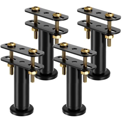 Lot de 4 Pieds de Lit Réglables en Hauteur de 12 à 18 cm - Kit de Renforcement pour Barre Centrale et Sommier à Lattes - Pieds de Support Robustes pour Cadre de Lit(Noir) (1/5)