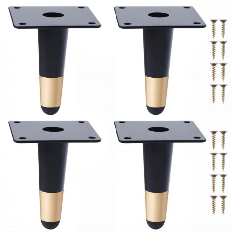 Pieds de Meuble 4Pcs Pieds de Table Conique Vertical Pieds de Canapé Pieds d'armoire en Métal pour Armoire Chaise Table (10cm Hauteur,Noir et Doré) (1/5)