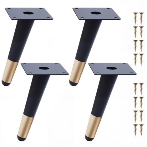 Pieds de Meuble 4Pcs Pieds de Table Oblique Cône Pieds de Canapé Pieds d'armoire en Métal pour Armoire Chaise Table (15cm Hauteur,Noir et Doré) (1/5)