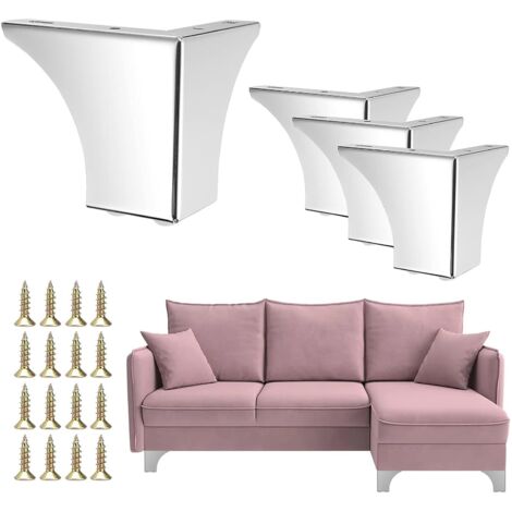4 Pièces Pieds de Meubles En Métal Argenté, 10cm Pieds de Meubles Triangulaires, Les Pieds Des Meubles Sont Faciles à Assembler, Pieds En Métal pour Armoire, Canapé, Chaise, Table Basse Avec Vis (1/5)