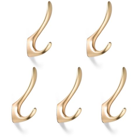 Lot de 5 crochets de porte à visser pour peignoirs, doubles crochets en laiton doré à fixation murale en laiton brossé sur bois, crochet serviette salle de bain (1/5)