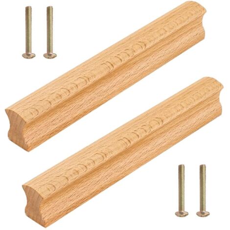 Poignée de Meuble en Bois 2 Pièces - Bouton pour Cuisine, Placard, Tiroir avec 4 Vis (1/5)