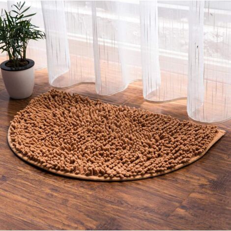 Tapis de bain antidérapant, demi-rond, doux et absorbant pour salle de bain, cuisine, paillasson (40 x 60 cm, marron) (1/5)