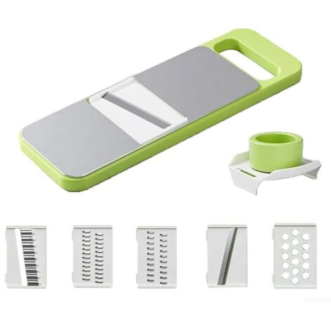 Coupe-légumes manuel 5 en 1 avec lames en acier inoxydable pour trancher, râper, hacher, julienne - Compact des (1/5)