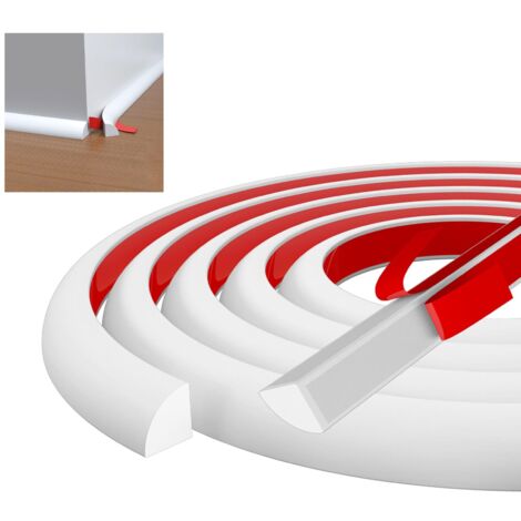 2 mètres Moulure Murale, Quart de Rond Plastique, Moulure Flexible Auto Adhesive, Joint Décoratif de Baignoire en TPE, Moulage Souple Autocollante pour Plafond, Mur, Sol, Bords de Carrelage (Blanc) (1/5)