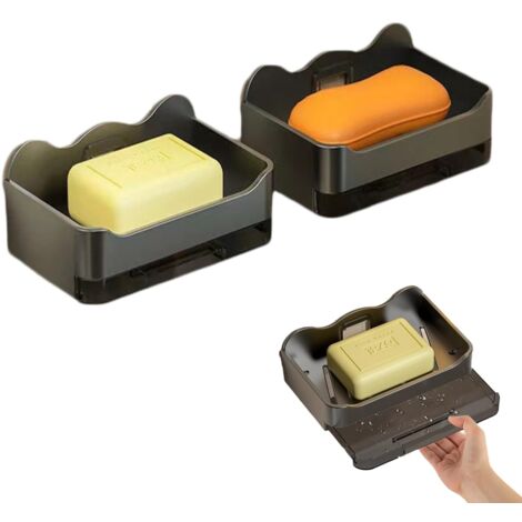 2pcs Porte Savon Douche,Porte Savon Mural, Porte Savon Mural De Auto-Adhésif,Porte-Savon avec Bac D'Égouttement, Porte Savon Douche sans Perçage pour Douche, Salle De Bain, Baignoire,Évier De Cuisine (1/5)