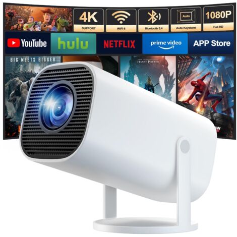 Mini Vidéoprojecteur 4K Full HD 1080p, Projecteur Video avec WiFi 6 et Bluetooth 5.4, Retroprojecteur avec Correction Trapézoïdale Automatique, Rotation à 180°, Compatible Laptop/HDMI/TV Stick