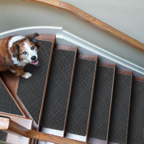 Tapis d'Escalier Antidérapant, Lot de 15 Marchettes d'Escalier Autocollantes Intérieur, Moquette Escalier Réutilisable pour Animaux, Seniors, Enfants (Motif en Losange, Gris Foncé, 76x20 cm) (1/5)