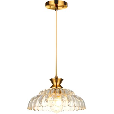 Suspension Vintage en Verre,Lampe de Plafond Suspendue Hauteur Réglable,Ambre Abat-Jour en Pétale,Finition Dorée Brossée,Douille E27 Plafonnier Pour Salle à Manger,Cuisine,Salon,Porche (30cm)