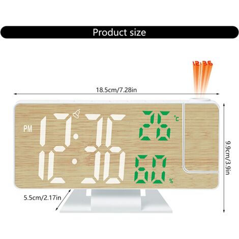 Réveil LED En Bois Avec Projection Heure, Température, Humidité Et Réglage Luminosité