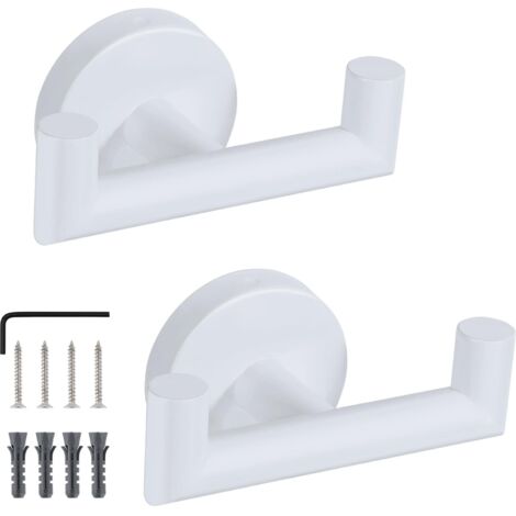Patere Salle de Bain, 2 Pièces Crochet Mural Blanc, Crochet Torchon Cuisine avec Vis, Acier Inoxydable, Patere Mural pour Clés, Parapluies, Vêtements (1/5)