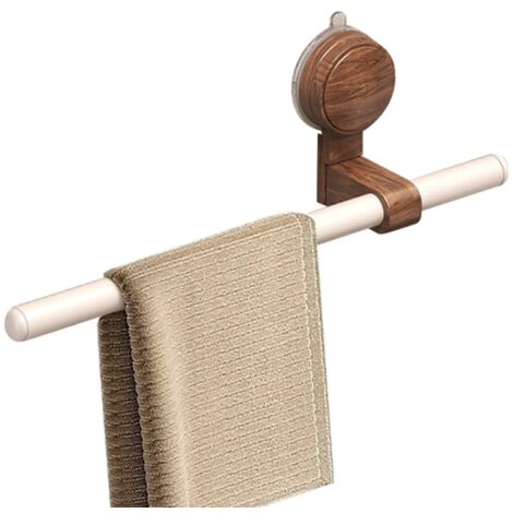 Porte-Serviettes à Ventouse, Barre Porte Serviette Murale en Forme de Lignine, Support des Serviettes sans Perçage en Bois de Nettoyage avec Tige Mobile, Crochets Muraux pour Salle de Bain et Cuisine (1/5)