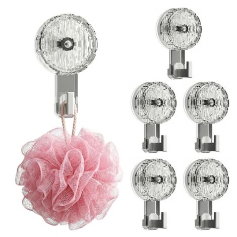 Lot de 6 Crochet Ventouse Extra Puissantes, Accroche Serviette Réutilisables Crochet d'Aspiration Salle de Bain Charge de 5KG pour Salle de Bain, Cuisine, Bathroom Towel Suction Hooks (1/5)