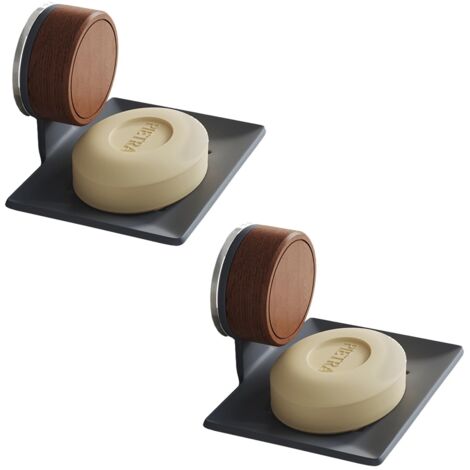 Lot de 2 Porte-Savon en Aluminium à Ventouse Noyer - sans Perçage, Auto-Égouttant avec Trou, pour Verre, Miroir & Métal (Salle de Bain & Cuisine) (1/5)