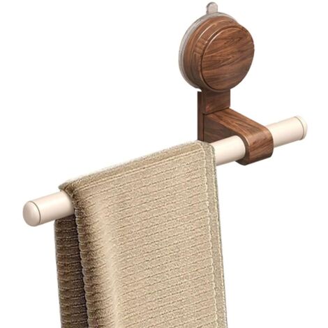 Porte-Serviettes à Ventouse, Barre Porte Serviette Murale en Forme de Lignine, Support des Serviettes sans Perçage en Bois de Nettoyage avec Tige Mobile, Crochets Muraux pour Salle de Bain et Cuisine (1/5)