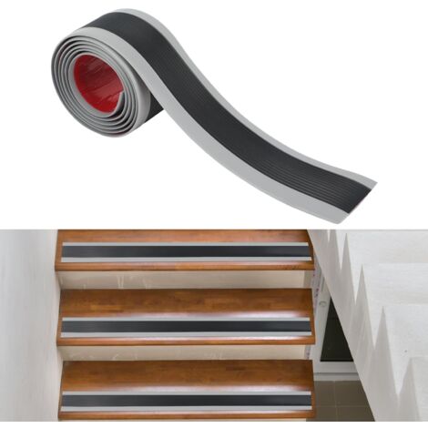Bandes antidérapantes pour escaliers de 5 m, 6 cm x 3 mm, autocollantes, en vinyle, pour escaliers et seuils pour l'intérieur et l'extérieur, noires (1/5)