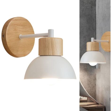 Bois Métal Applique Murale E27 Moderne Créatif le fer Éclairage Murale Luminaires Lampe Mur pour De Chevet Restaurant Escaliers Salon Chambre, Blanc (1/5)