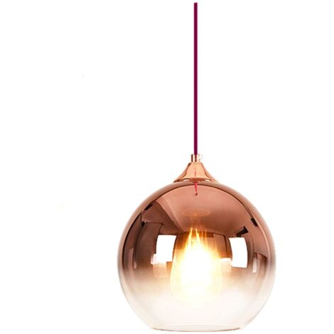 Lampe à suspension sphérique en verre de couleur dégradée, lampe en verre moderne basée sur des ampoules E27 (Or rose, 20 cm)