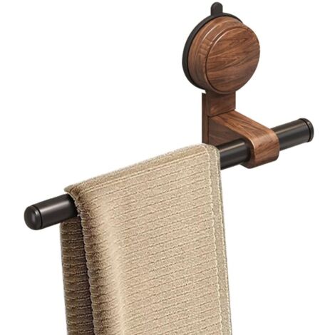 Porte-Serviettes à Ventouse, Barre Porte Serviette Murale en Forme de Lignine, Support des Serviettes sans Perçage en Bois de Nettoyage avec Tige Mobile, Crochets Muraux pour Salle de Bain et Cuisine (1/5)