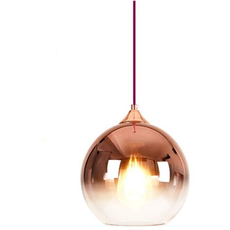 Lampe à suspension sphérique en verre de couleur dégradée,Suspension Luminaire en verre moderne basée sur des ampoules E27 (Or rose, 25CM)