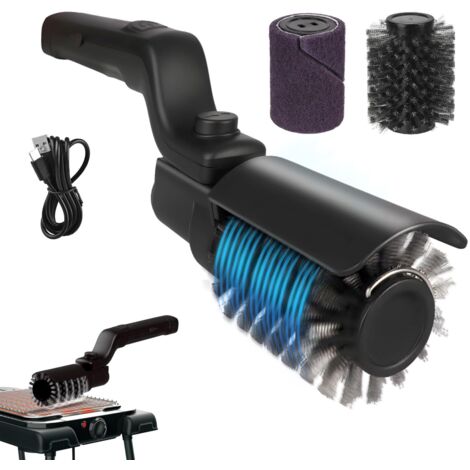 Brosse électrique pour barbecue améliorée, fonctionnant sur batterie avec angle réglable, tête de brosse en acier inoxydable, nettoyage à 3 niveaux, autonomie de 90 min, étanche pour les grilles (Noir (1/5)