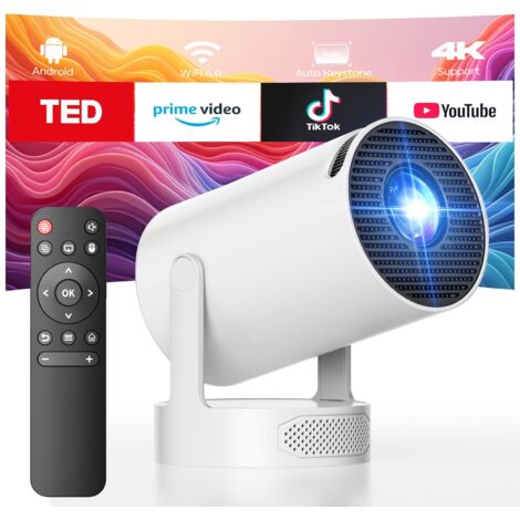 Video Projecteur avec Haut-Parleur, Compatible avec 1080P 4K, Auto Keystone WiFi 6 Rotation à 220 ° Bluetooth 5.0 Mini Videoprojecteur à Courte Distance, Projector Portable pour Home cinéma Telephone