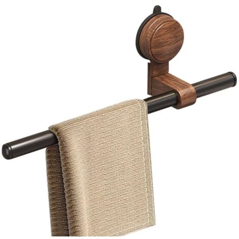 Porte-Serviettes à Ventouse, Barre Porte Serviette Murale en Forme de Lignine, Support des Serviettes sans Perçage en Bois de Nettoyage avec Tige Mobile, Crochets Muraux pour Salle de Bain et Cuisine (1/5)