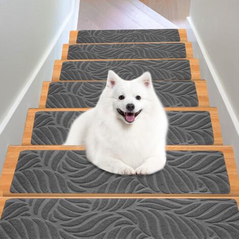Antidérapant Tapis Marche Escalier, Tapis Escalier 15pcs, Marchettes d'Escalier Auto-Adhésif, urface Adhésif 76 x 20cm pour Enfants âgées Chiens (Gris) (1/5)