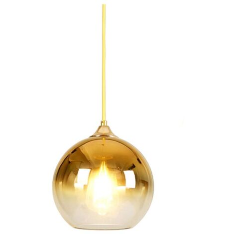 Lampe à suspension sphérique en verre de couleur dégradée, Suspension Luminaire en verre moderne basée sur des ampoules E27 (Or, 25CM)
