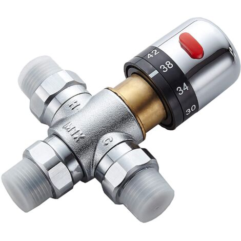 Mélangeur, valve en laiton trempé, laiton massif sans plomb, connexions mâles G1/2 NPS avec contrôle (mélange thermostatique) (1/5)