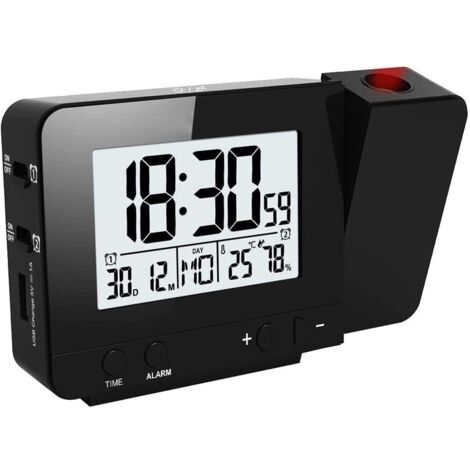 Réveil à Projecteur avec Double Alarmes, Réveil Digital réveil de Charge USB, Fonction Snooze, Humidité Température Intérieure, 12/24 Heures, Date (1/5)