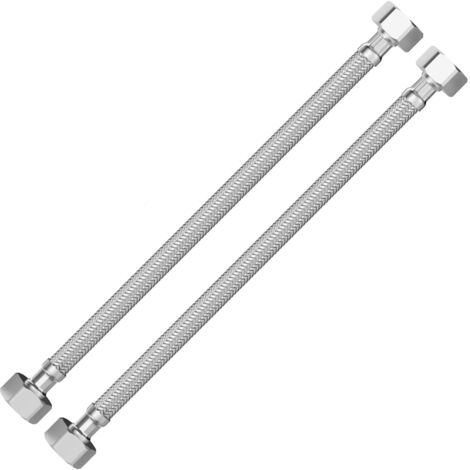 Lot de 2 tuyaux flexibles blindés flexibles de raccordement en acier inox-1/2" Femelle x 1/2" Femelle Flexible sanitaire Pour robinet, robinet d'angle, lavabo, salle de bain, toilettes WC - 30CM (1/5)