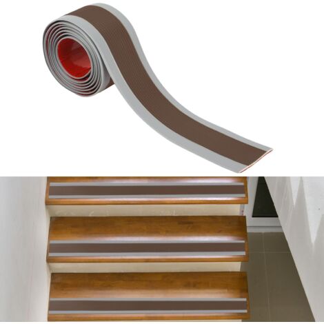 Bandes antidérapantes pour escaliers de 5 m, 6 cm x 3 mm, autocollantes, en vinyle, pour escaliers et seuils pour l'intérieur et l'extérieur (marron)