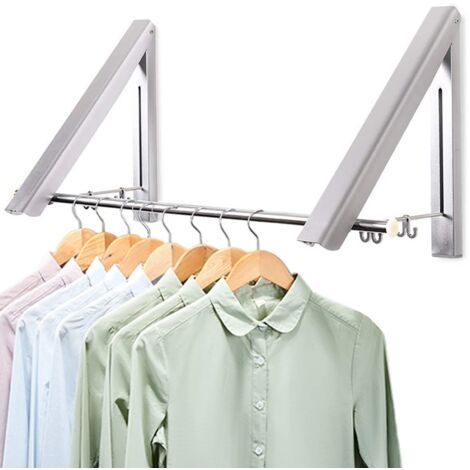 Cintre Pliable Mur 2 Pièces, Aluminium Pliant Clothes Hanger Organisateur avec des Crochets pour Salon, Chambre, Salle de Bains, Balcon, Intérieur, Économie d'espace Argent (1/5)