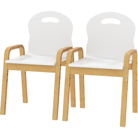 Lot de 2 chaises pour enfants réglables en hauteur fauteuil enfants en bois massif avec accoudoirs 39x34x61,5cm blanc (1/5)
